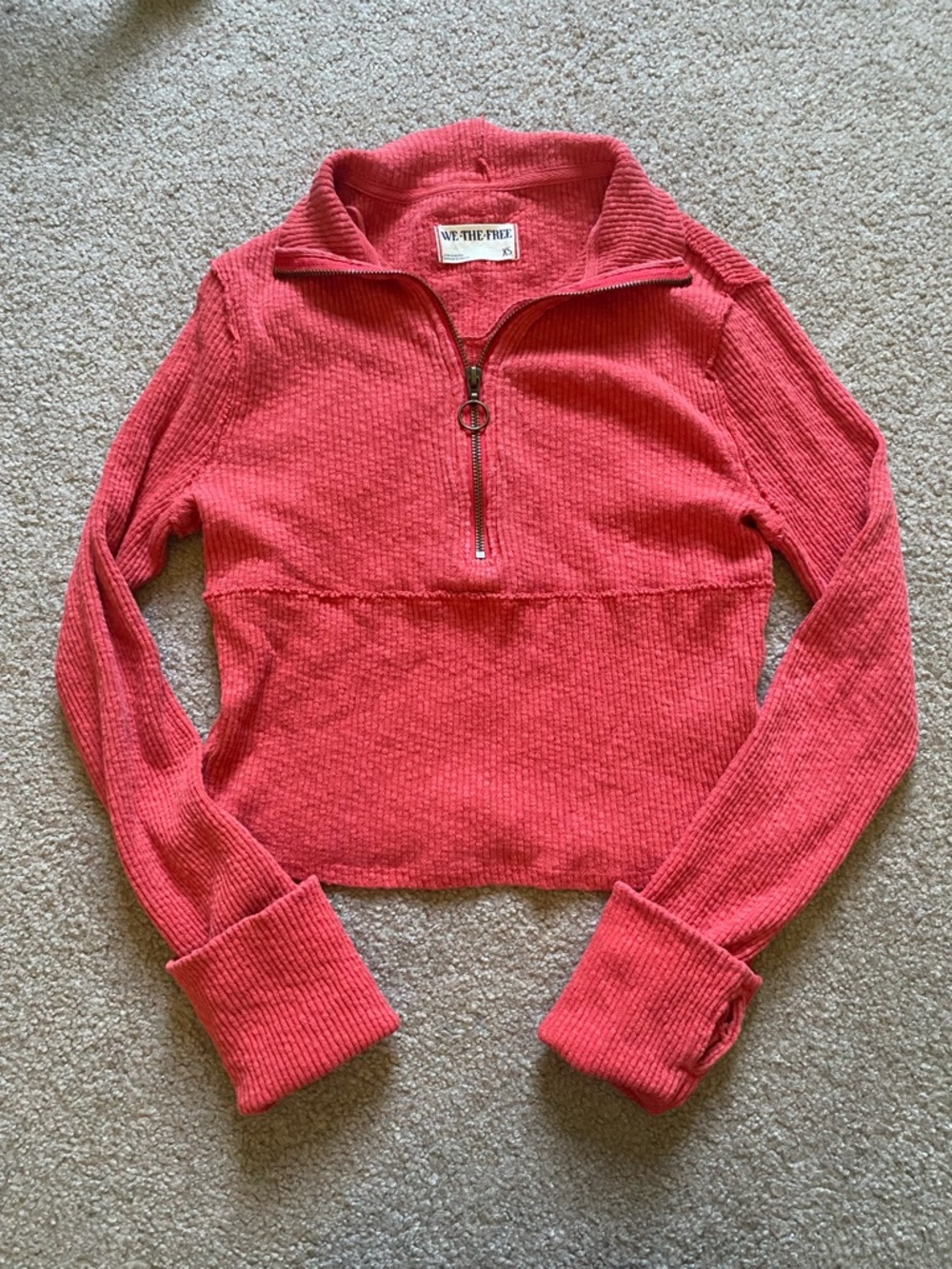 We The Free Coral Knit Half-Zip Pullover